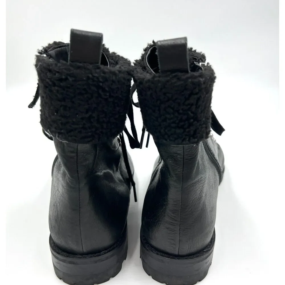 Rebecca Minkoff Jaylin Black Leather Ankle Combat Boots Faux Fur Sz11 $259